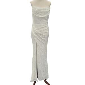 NWT White Strapless Sequin Evening Gown with Corset Back on Velvet Fabric